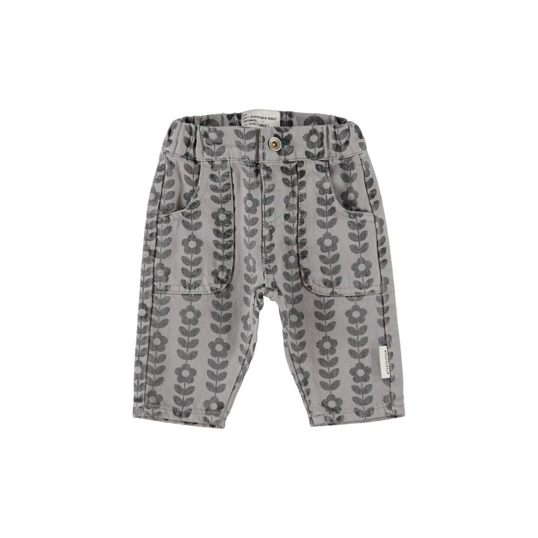 Piu Piu Baby Trousers Grey With Black Flowers image 1