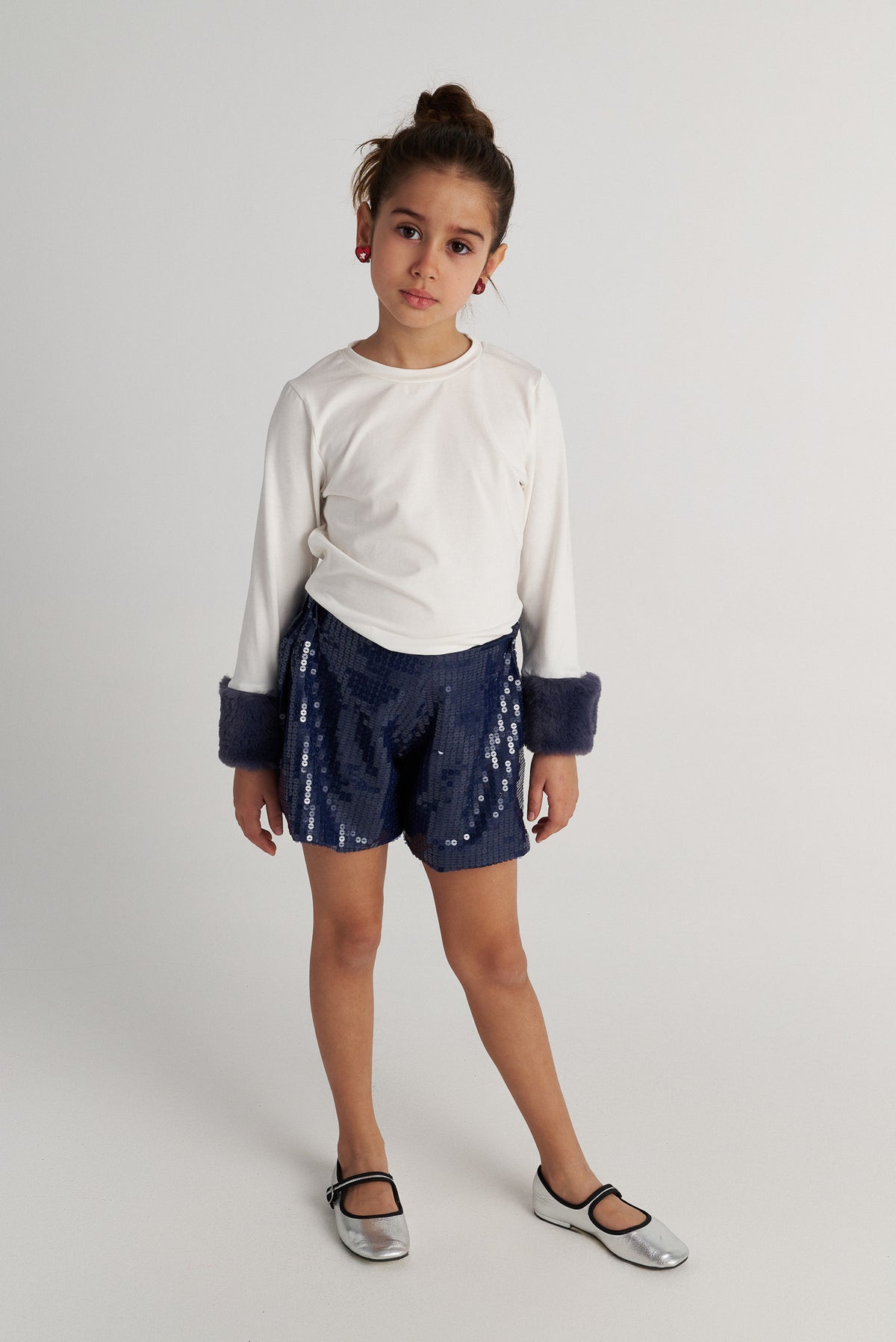 TC MIDNIGHT MOON SET WITH LONG SLEEVE TOP & DENIM SEQUINS SHORTS KID