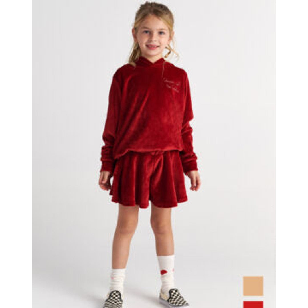 TC CRIMSON VELVET SET WITH HOODED TOP & SHORTS KID image 1