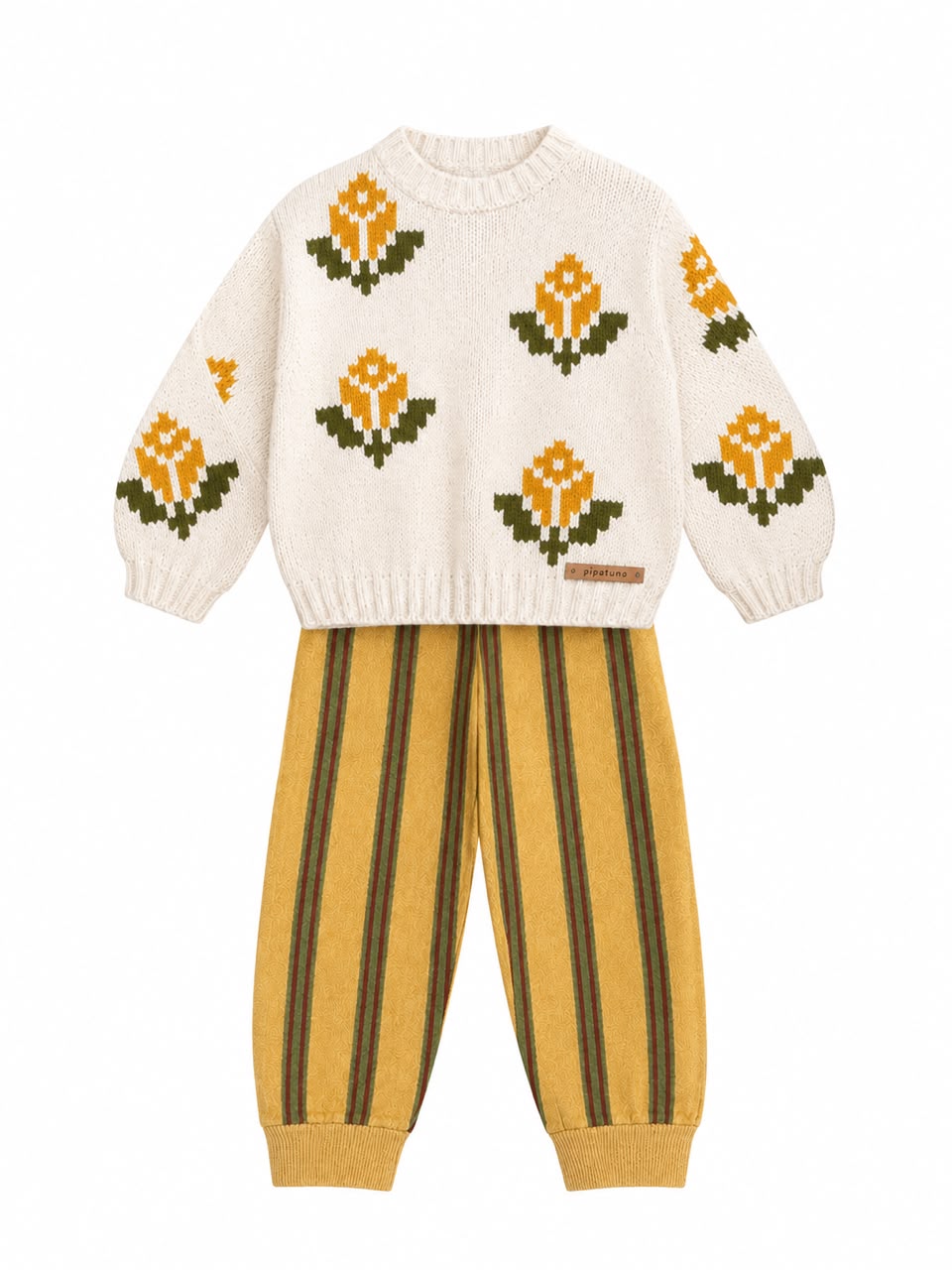 Piu Piu Jacquard Sweater Ecru With Flowers