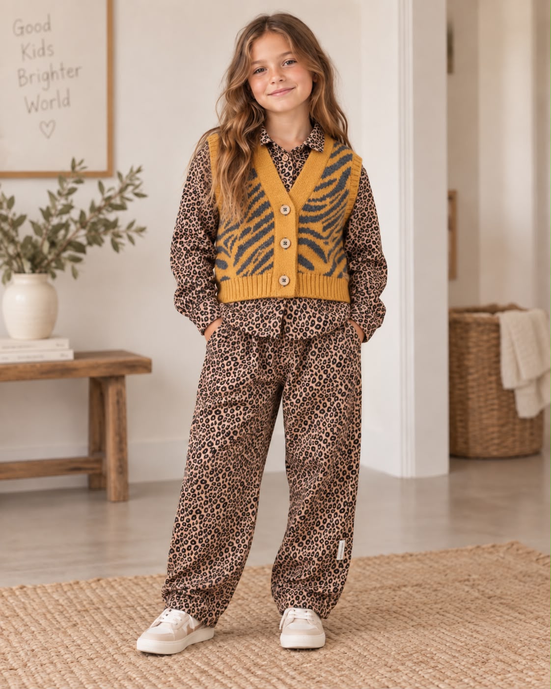 Piu Piu Knitted Waistcoat Orange With Zebra Print