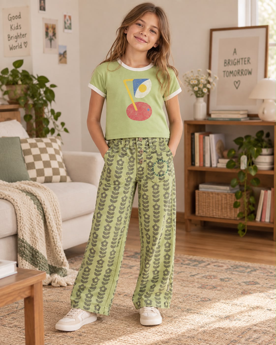 Piu Piu Flare Trousers Green With Black Flowers
