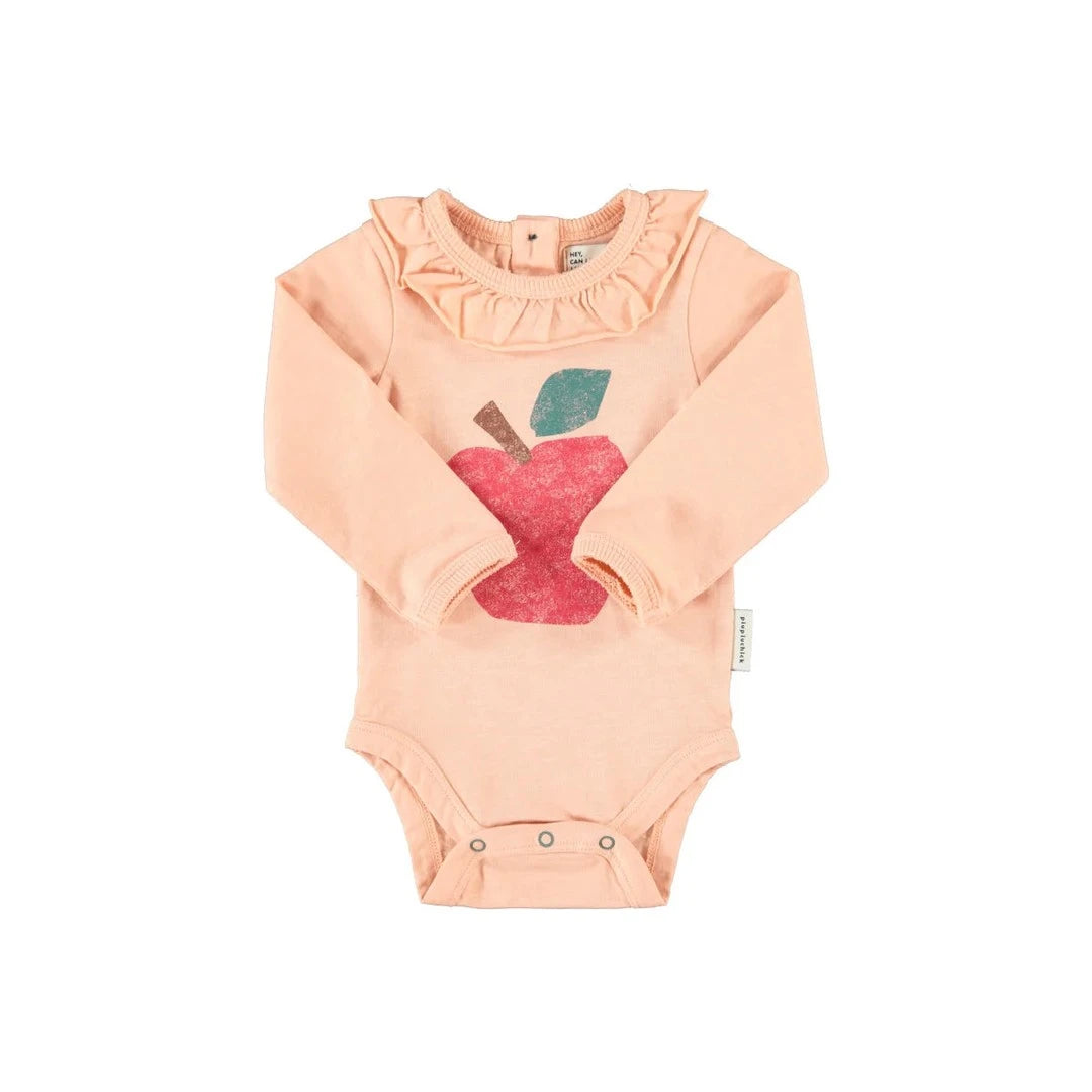 Piu Piu Long Sleeve Bodysuit With Collar Light Pink With Red Apple Print image 1