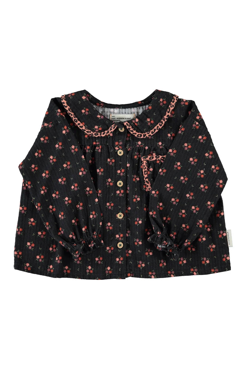 Piu Piu Peter Pan Collar Blouse Black With Flowers
