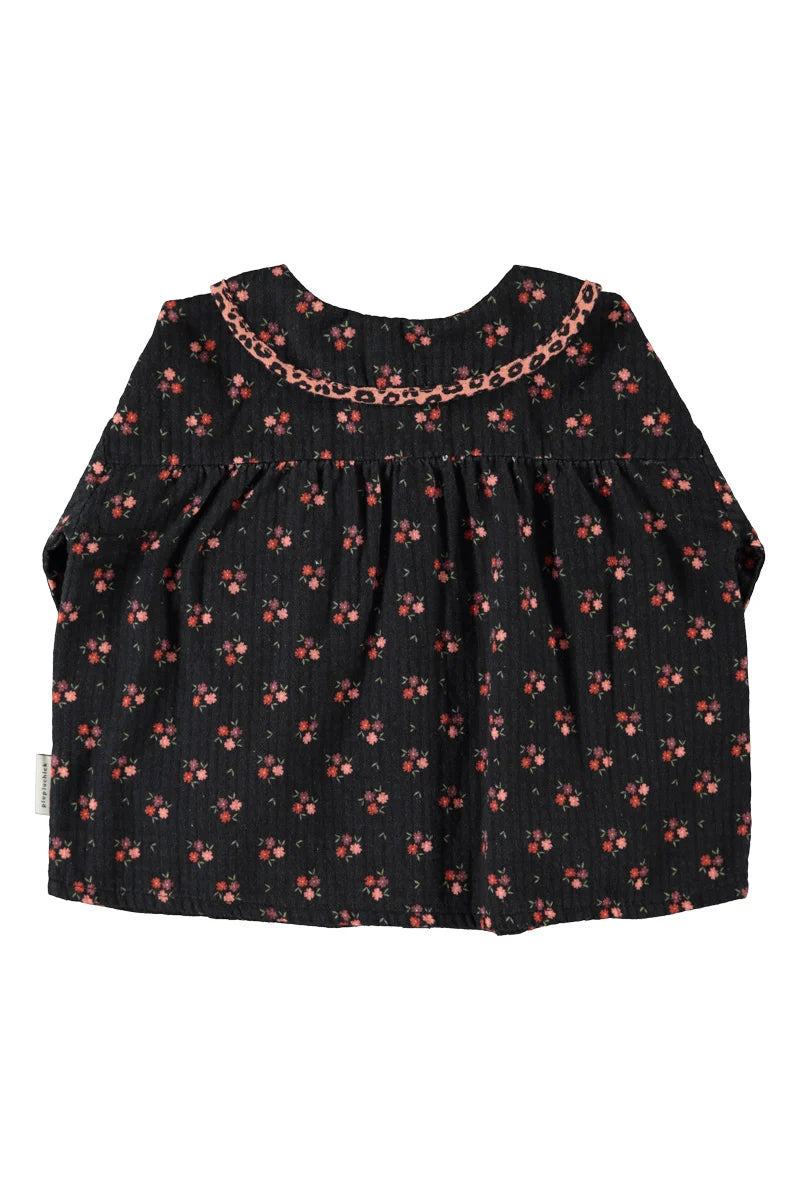 Piu Piu Peter Pan Collar Blouse Black With Flowers
