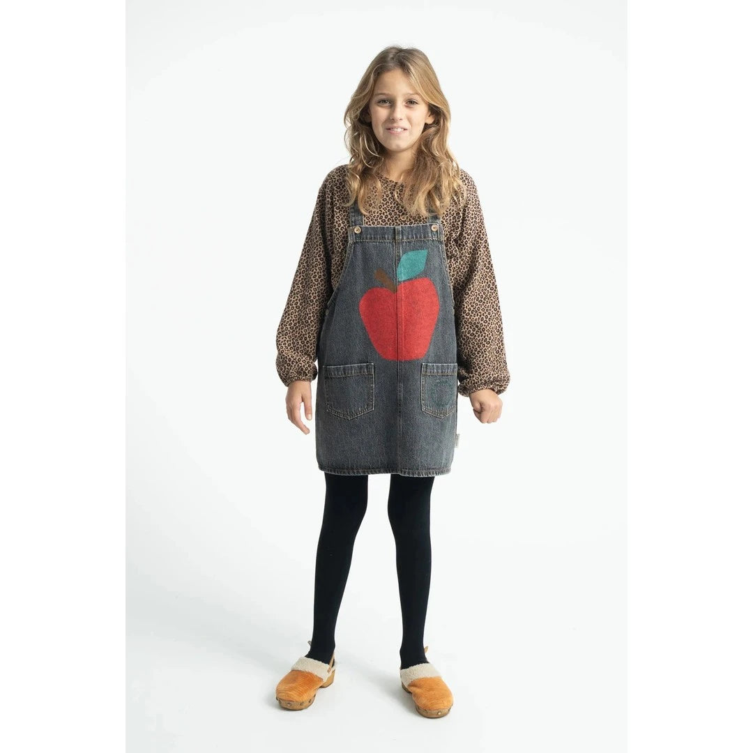 Piu Piu Short Dress With Straps Washed Black Denim With Apple Print image 1