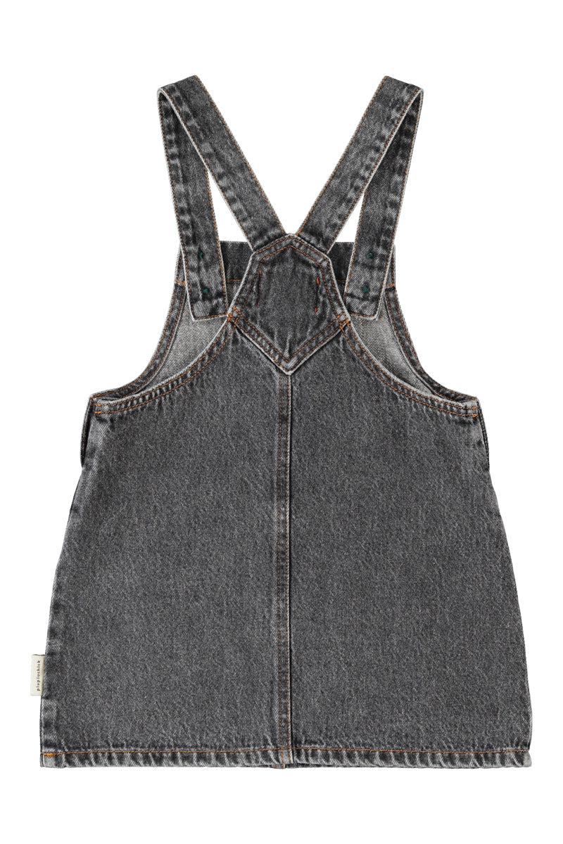 Piu Piu Short Dress With Straps Washed Black Denim With Apple Print