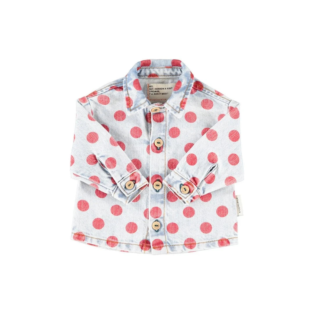 Piu Piu Jacket Shirt Light Blue Denim With Red Dots image 1