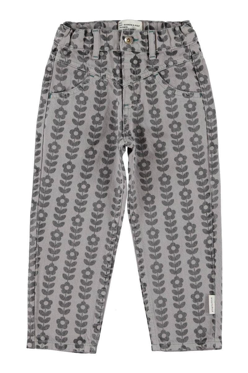 Piu Piu Mom Fit Trousers Grey With Black Flowers