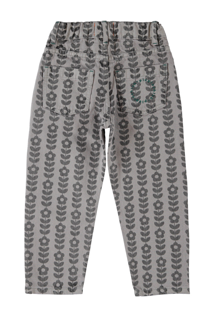 Piu Piu Mom Fit Trousers Grey With Black Flowers