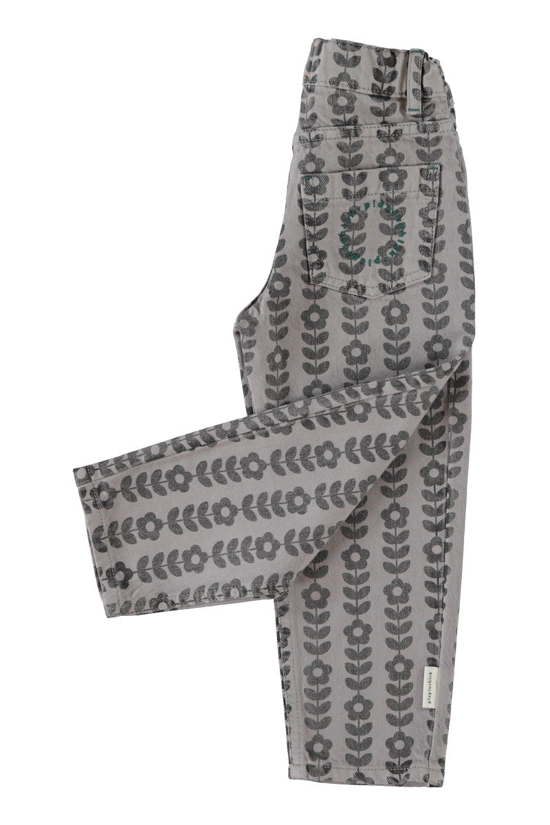 Piu Piu Mom Fit Trousers Grey With Black Flowers