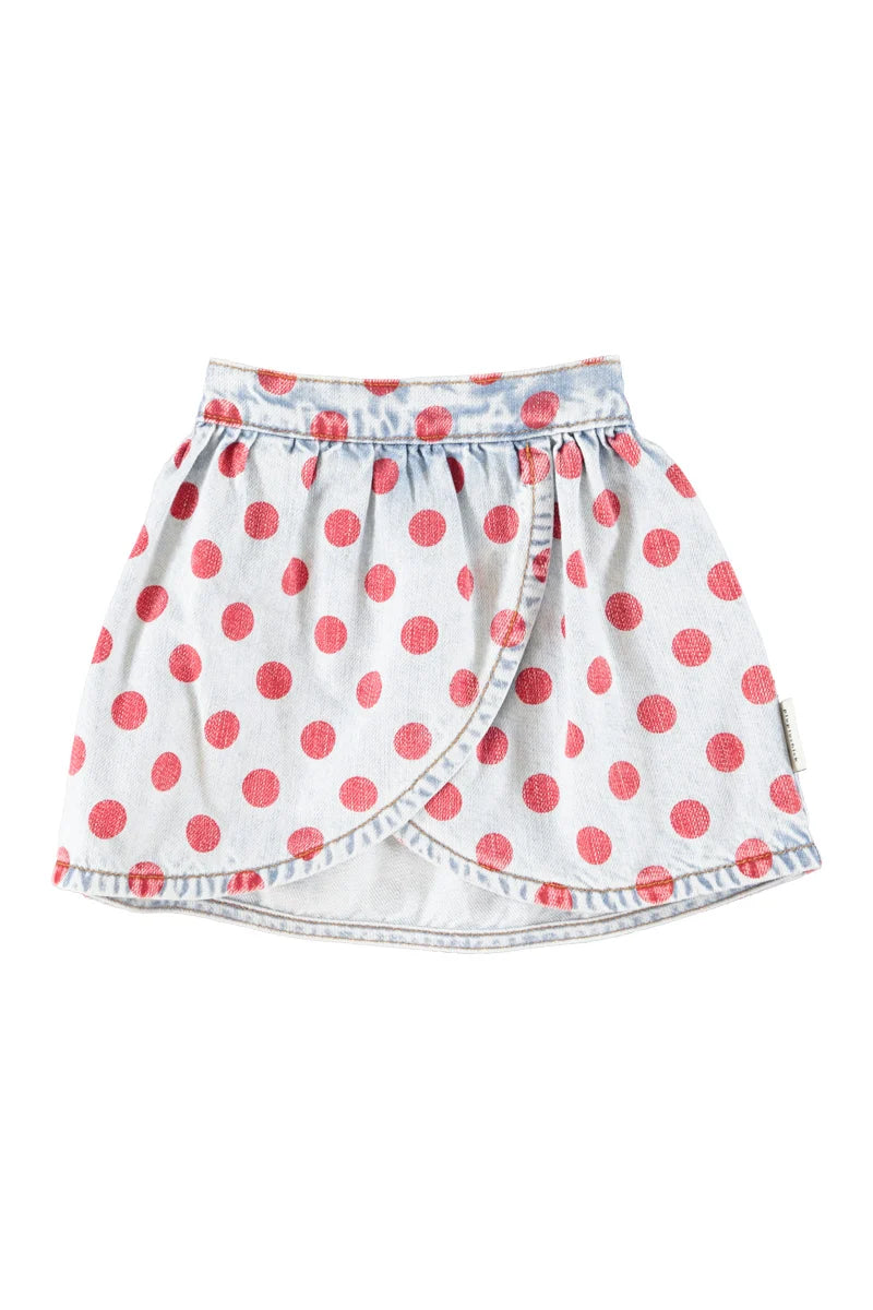 Piu Piu Short Skirt Light Blue Denim With Red Dots