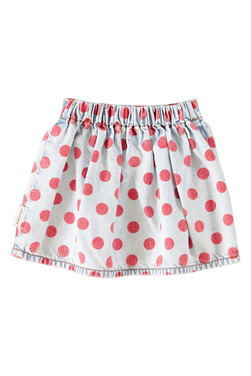 Piu Piu Short Skirt Light Blue Denim With Red Dots