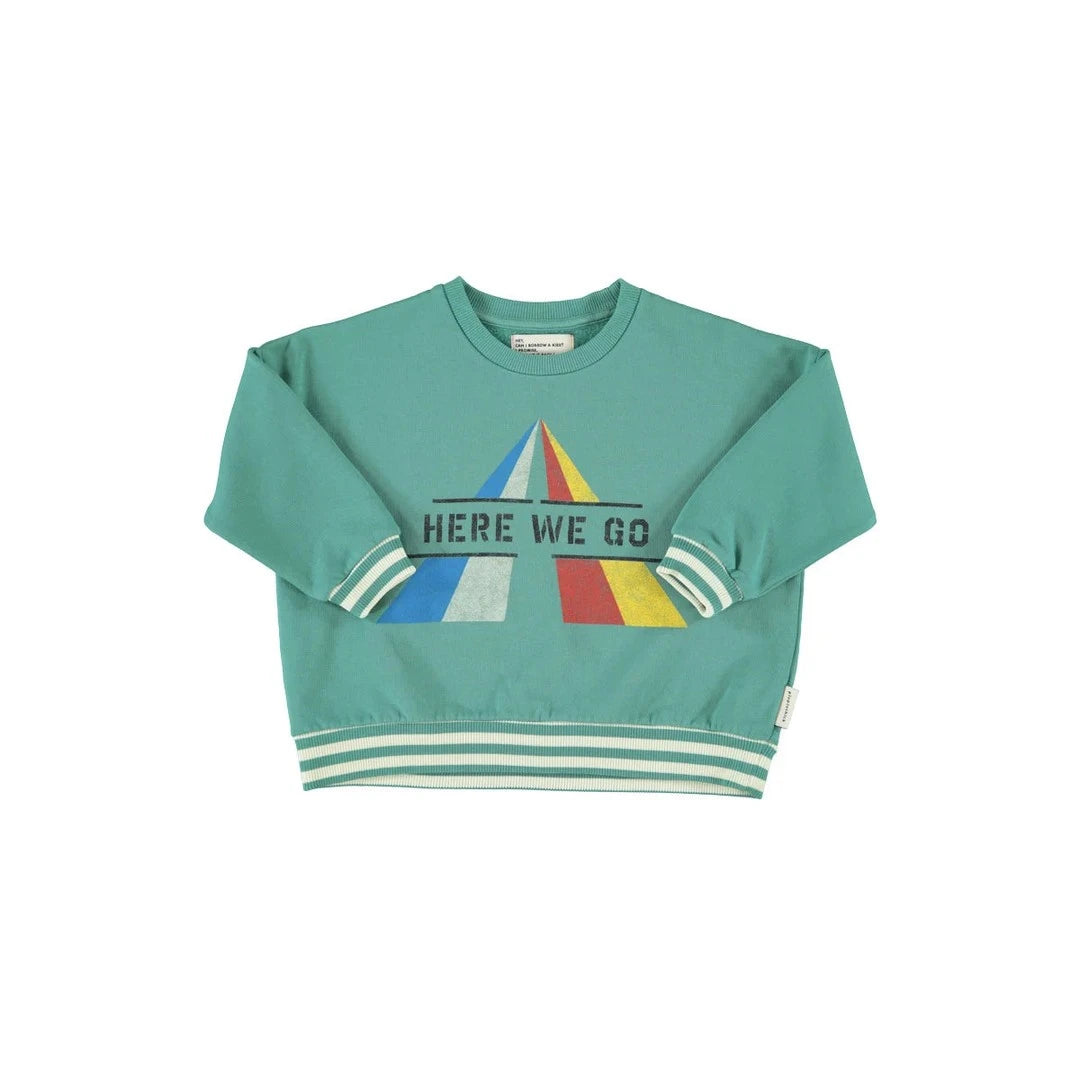 Piu Piu Sweatshirt Green With Here We Go Print Girl