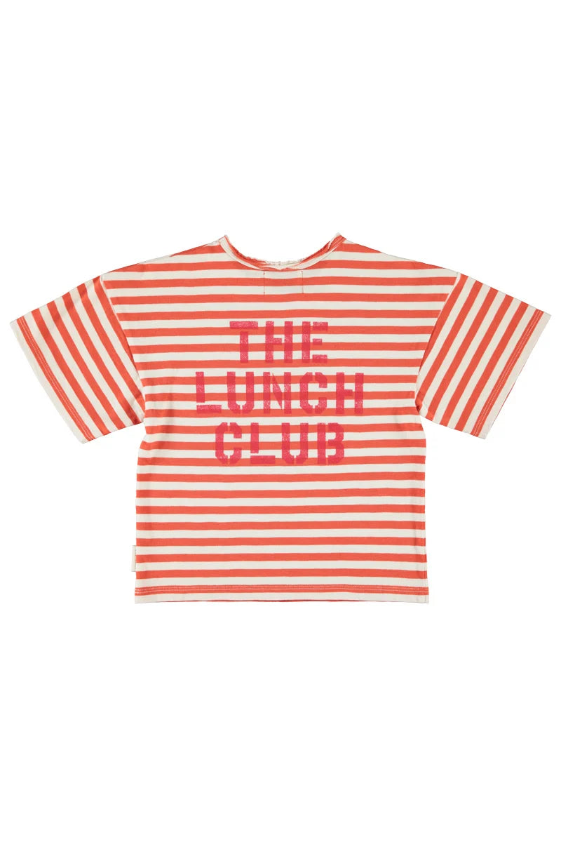 Piu Piu Oversize T'shirt Red & Ecru Stripes With Apple Print