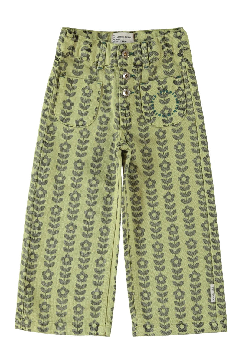 Piu Piu Flare Trousers Green With Black Flowers