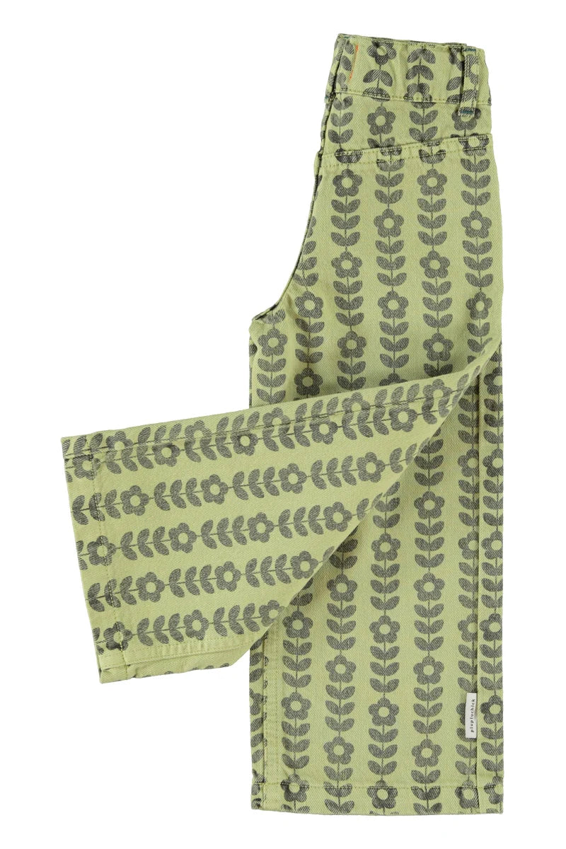 Piu Piu Flare Trousers Green With Black Flowers